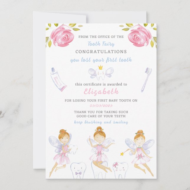 Convites Letra de fada dentária (Frente)