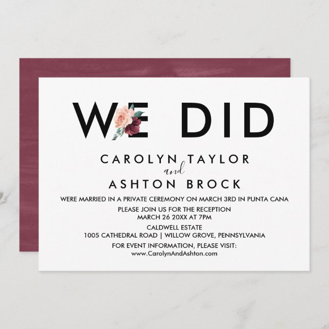 Convites Letra de Flor | Maroon Nós Apenas Recebemos (Frente/Verso)