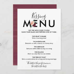 Convites Letra de Flor Menu Maroon Kissing