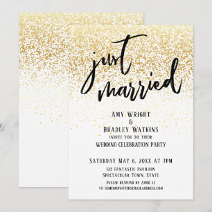 Convites Letra Descontraída Casamento Confetes Dourados