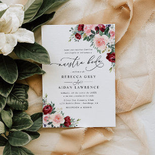 Convites Letra Elegante Burgundy Blush Floral Neustra Boda