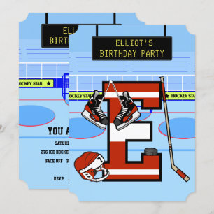 Convites Letra inicial personalizada E Hockey com gelo