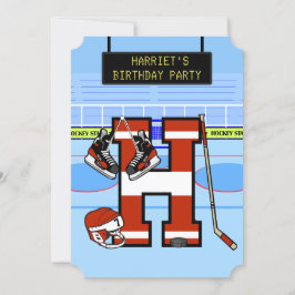 Convites Letra inicial personalizada H Hockey