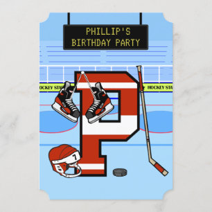 Convites Letra inicial personalizada P Hockey com gelo