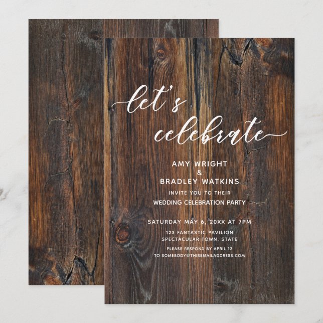 Convites Letra Manuscrita de Madeira Texturizada Vamos Cele (Frente/Verso)