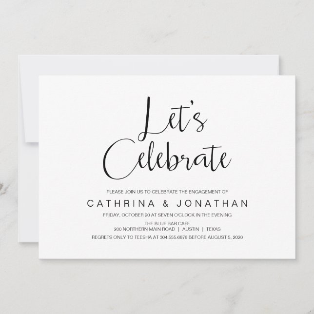 Convites Letra Mão, Escrita Preta, Festa de noivado (Frente)