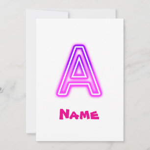 Convites Letra Neon A Monograma Brilhante Rosa Roxo Inicial