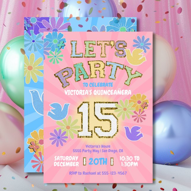 Convites Letra Patch Birthday Quinceañera Vamos Party (Criador carregado)