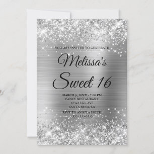 Convites Letra Prateada e Monograma Chique Sweet 16