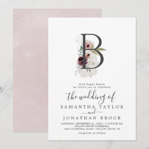 Convites Letra Romance Floral B Casamento Monograma