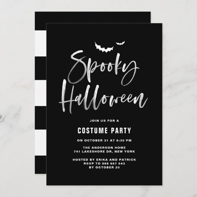 Convites Letra Spooky Halloween Brush | Festa de Costume (Frente/Verso)