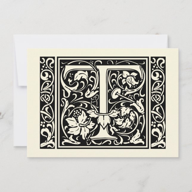 Convites Letra T Monograma Medieval Art Nouveau (Frente)