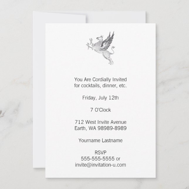 Convites Letra Vintage Press Griffin Line Art (Frente)