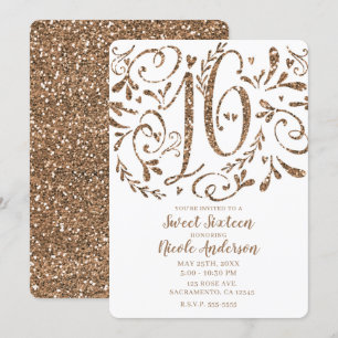 Convites Letras Caprichosas com Brilho em Rosa Dourado Swee