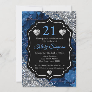 Convites Letras de Mermaid Azul com Brilho Prateado