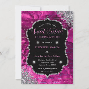 Convites Letras de Sereia Brilho Rosa Intenso Sweet 16