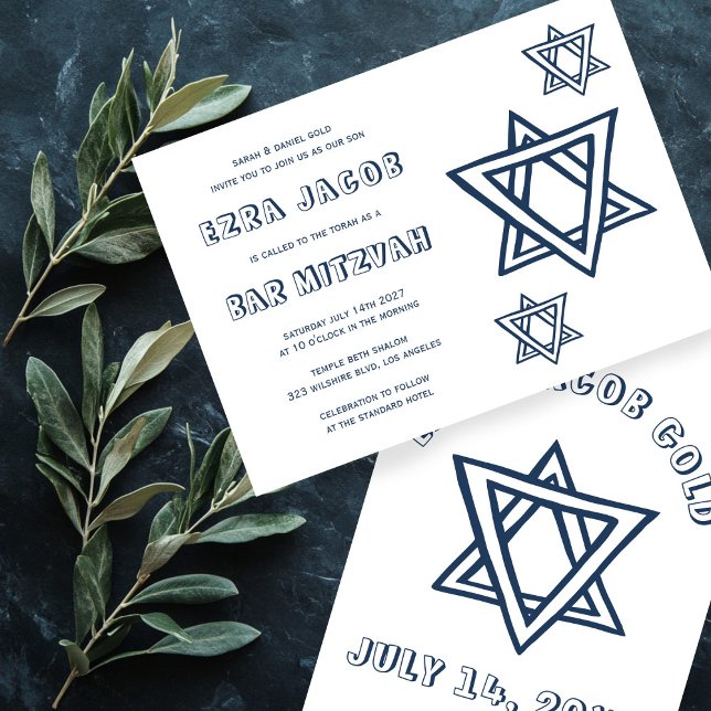 Convites LETRAS DESTACADAS ESTRELA DE DAVI Personalizado BA (OUTLINE LETTERS STAR OF DAVID Custom BAR Mitzvah Invitation
)
