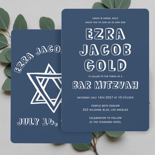 Convites LETRAS EM RELEVO ESTRELA DE DAVI Bar Mitzvah Perso (OUTLINE LETTERS STAR OF DAVID Custom Bar Mitzvah Invitation
)