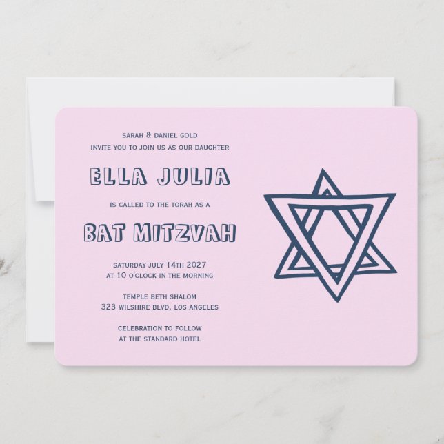 Convites LETRAS EXTERNAS DE DAVID Custom Bat Mitzvah (Frente)
