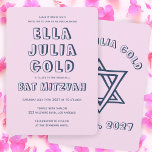 Convites LETRAS EXTERNAS DE DAVID Custom Bat Mitzvah<br><div class="desc">Cartão perfeito para anunciar um bar ou morcego mitzvah! Mão fez arte para você com estrela de David na frente e atrás! TOTALMENTE PERSONALIZÁVEL! Clique em "Personalizar" acima para editar o texto. Clique em "editar usando a ferramenta design" para ajustar as fontes, as cores e os posicionamentos e para excluir...</div>