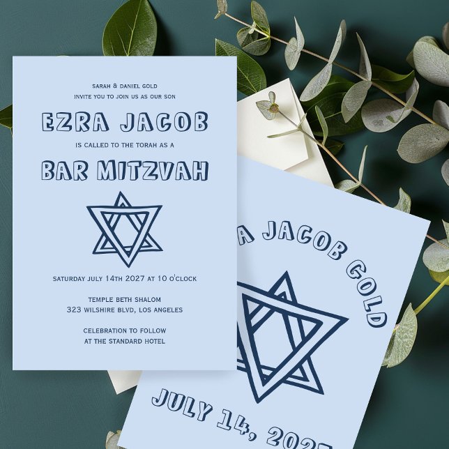 Convites LETRAS EXTERNAS ESTRELA DO Bar Personalizado DAVID (OUTLINE LETTERS STAR OF DAVID Custom Bar Mitzvah Invitation
)