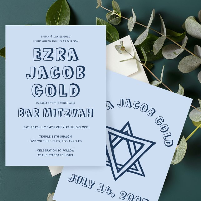 Convites LETRAS EXTERNAS ESTRELA DO Bar Personalizado DAVID (OUTLINE LETTERS STAR OF DAVID Custom Bar Mitzvah Invitation
)