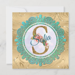 Convites Letras Iniciais de Monograma de Ouro Elegantes com