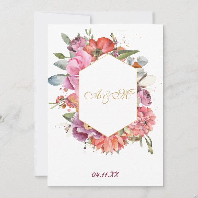 Convites Letras MONOGRAMA douradas CASAMENTO PERSONALIZADO (Frente)
