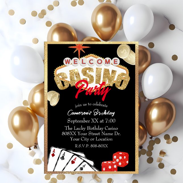 Convites Letreiro de Las Vegas Festa no Cassino Gold (Criador carregado)