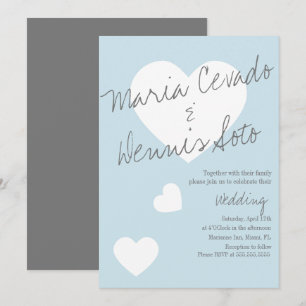 Convites Letreiro Flutuante de Coração Casamento Azul Cinza