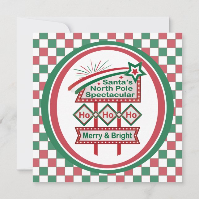 Convites Letreiro Retro de Natal – Ho Ho Ho Alegre e Brilha (Frente)
