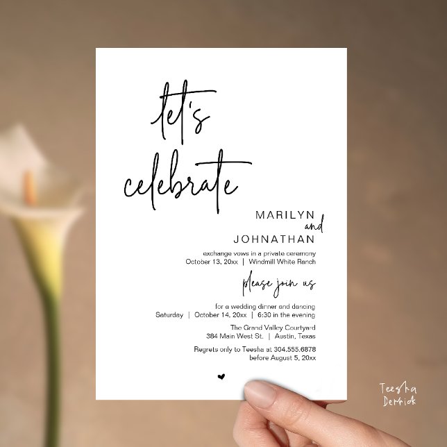Convites Let's Celebrate, Minimal Modern Wedding Reception (Let's Celebrate, Modern Minimal Wedding Reception dinner dancing Invitation card black and white)