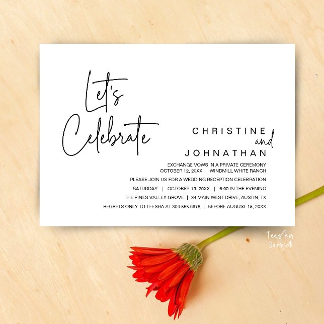 Convites Let's Celebrate, Wedding Elopement Dinner Party (Let's Celebrate, modern minimal Wedding Elopement Dinner Party Invitation card in black and white)