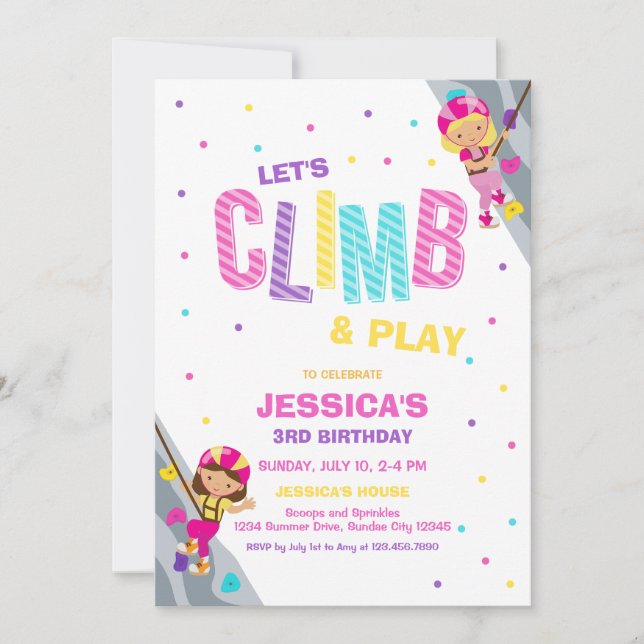 Convites Let's Climb & Play Climbing Birthday Invitation (Frente)