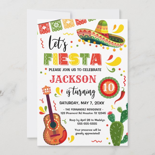 Convites LET'S FIESTA Birthday Party Invitation (Frente)