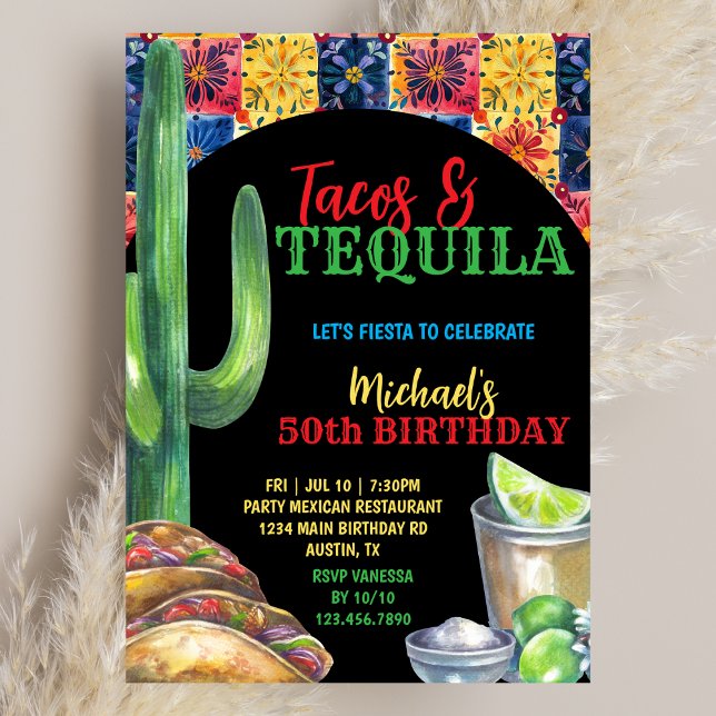 Convites Let's Fiesta Tacos & Tequila Mexican 50th Birthday (Criador carregado)
