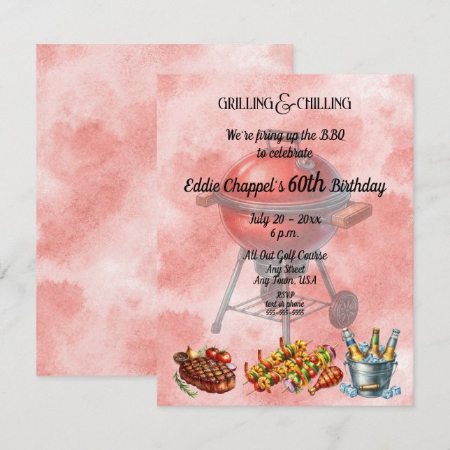 Convites Let's Fire Up the Grille 60th Birthday Invitation (Frente/Verso)