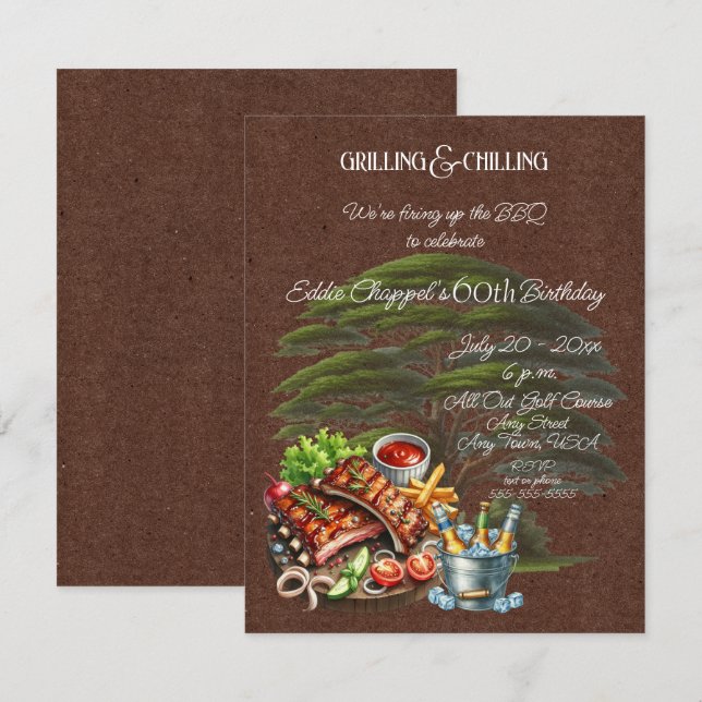 Convites Let's Fire Up the Grille 60th Birthday Invitation (Frente/Verso)
