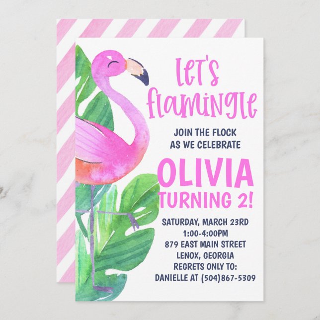 Convites Let's Flamingle! Birthday Party Invitation (Frente/Verso)