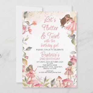 Convites Lets Flutter and Twirl Floral Fairy Birday