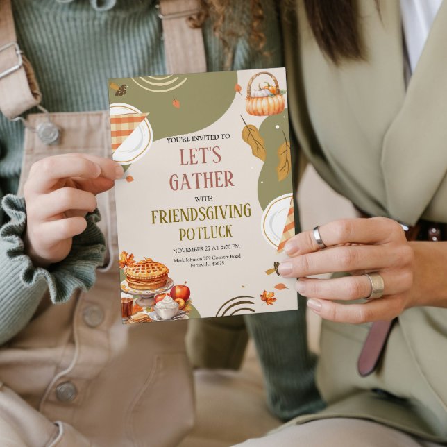 Convites Let's Gather Friendsgiving Potluck Thanksgiving  (Let's Gather Friendsgiving Potluck Thanksgiving Invitation  party friends )