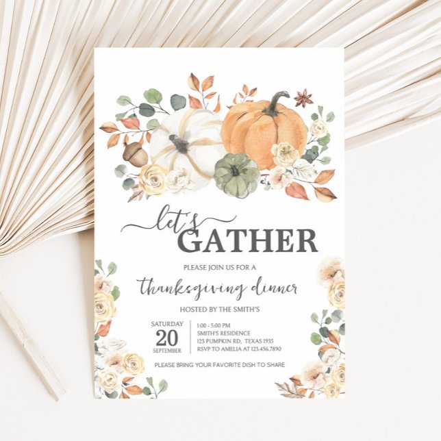 Convites Let's Gather Pumpkin Dinner Thanksgiving (Pumpkin Let's Gather Dinner Thanksgiving Invitation)