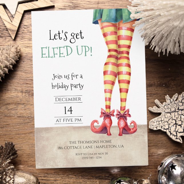 Convites Let's Get ELFED UP! Fun Curly Shoes Holiday Party  (Criador carregado)