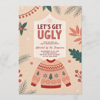Convites Let's Get Ugly Retro Christmas Ugly Sweater Party