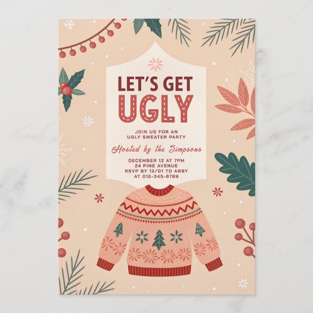 Convites Let's Get Ugly Retro Christmas Ugly Sweater Party (Frente)