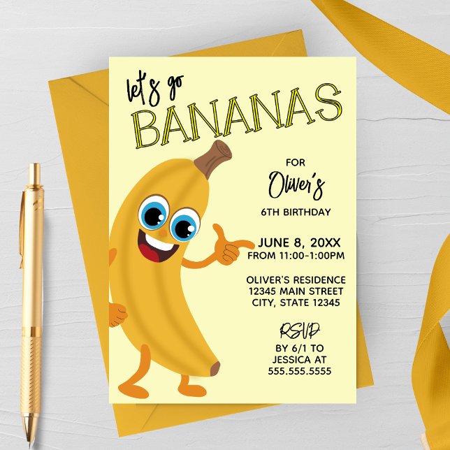 Convites Let's Go Bananas Kids Birthday Invitation (Criador carregado)