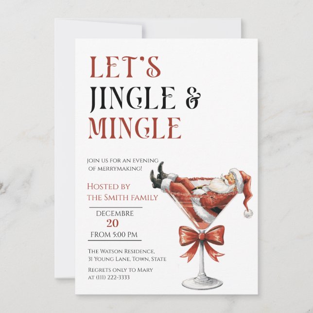 Convites Let's Jingle and Mingle, Santa christmas Party (Frente)