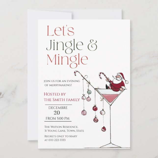 Convites Let's Jingle and Mingle,  Santa Cocktail christmas (Frente)