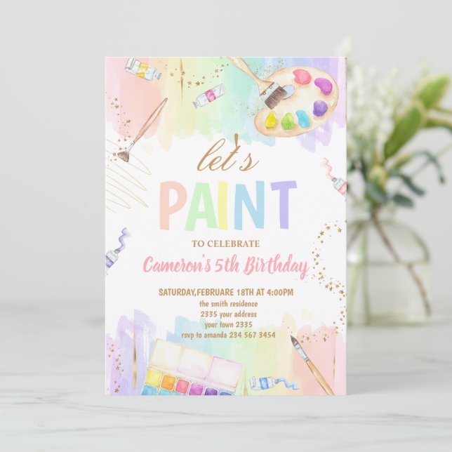 Convites Let's Paint Art Painting Birthday Party (Em pé/Frente)