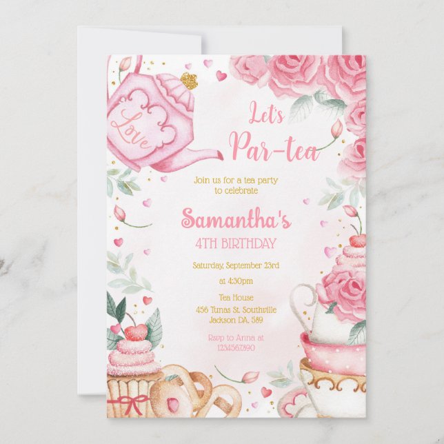 Convites Let's Par-tea Birthday Tea Party Invitation (Frente)